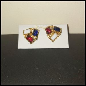 Vintage Trifari Red, White, and Blue Post Earrings